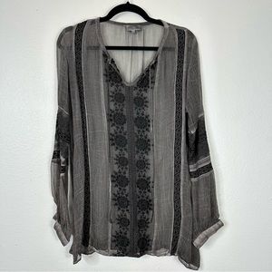Tasha Polizzi embroidered long sleeve blouse dark bohemian charcoal neutral boho